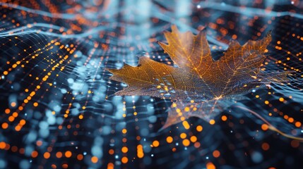 Glowing autumn leaf representing the complex network of connections in a neural network