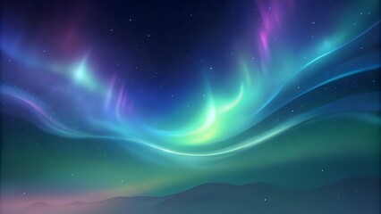 A iridescent neon hues swirling across the sky-like canvas, Stars twinkle in the background