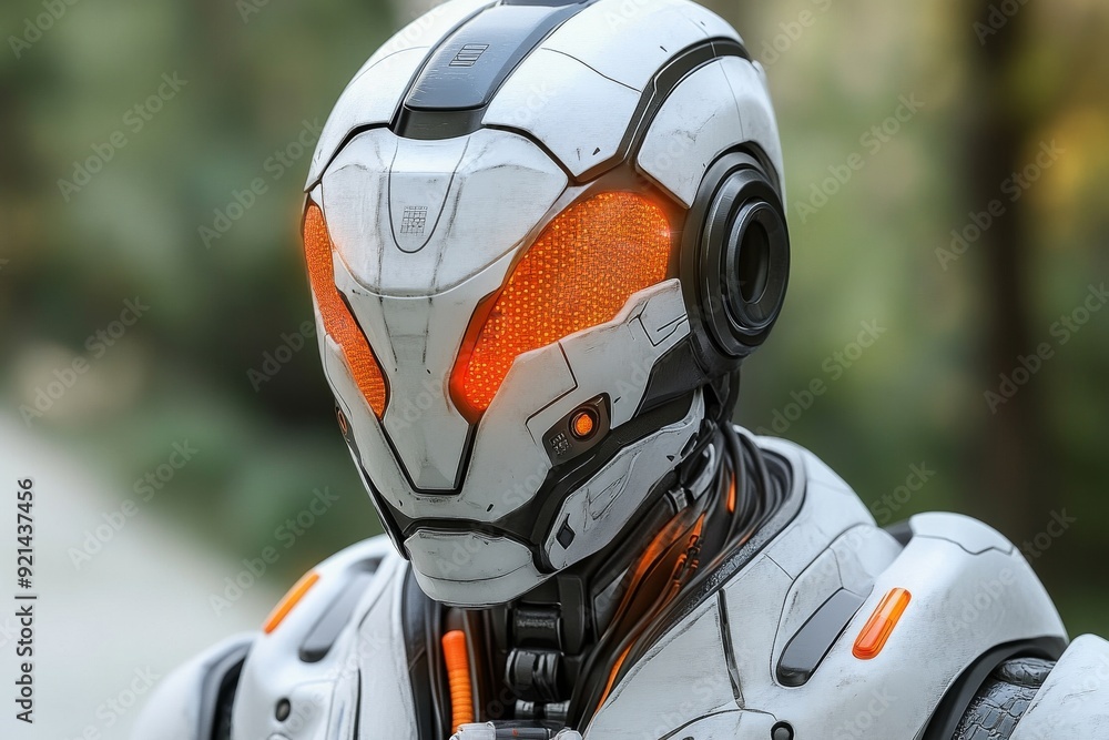 Poster advanced humanoid robot with orange accents and a sleek design symbolizing the future of ai technolo