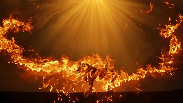 fire in the fireplace with lion