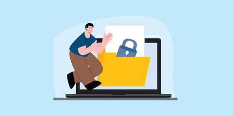 concept illustration of a man opening a file that has been photographed in data