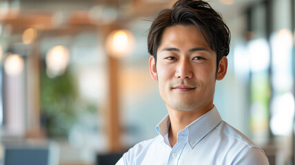 Obraz premium Asian man wearing a cutter shirt