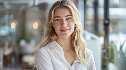 Blonde white woman wearing a cutter shirt