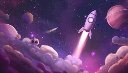 Naklejka premium Rocket Launch in a Cosmic Landscape