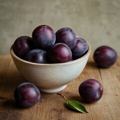 Obraz premium tasty delicious purple fresh plum fruit in a bowl 