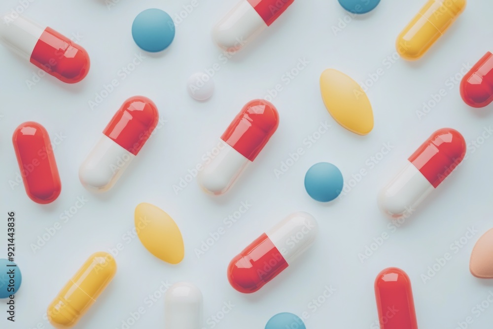 Poster composition of colorful pills scattered randomly conveying the chaos and complexity of managing mult