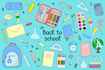 Set of Back to school elements in doodle style for banner, poster, tag, sticker or scrapbooking, vector