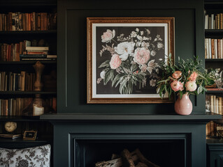 Artwork in a frame in the English countryside style, art and home decor idea