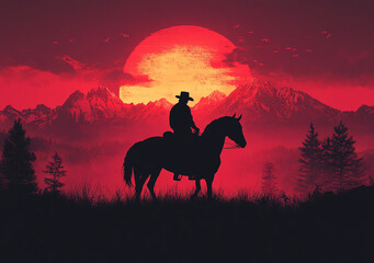 cowboy sunset silhouette