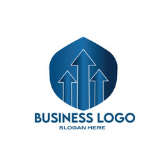 Blue Shield Business Logo with Rising Arrows for Growth, Corporate Logo with Upward Arrows in Blue Shield Design, Professional Business Logo Featuring Arrow Growth Symbol in Shield