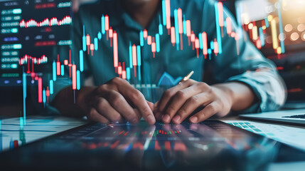 Stock Market Analysis: Entrepreneur and business team discussing and analyzing stock market 