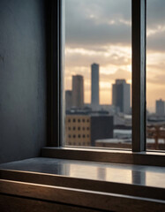 Obraz premium Wide Modern Windowsill with City View - Product Display Background
