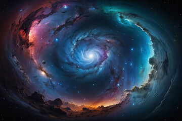 360 degree equirectangular projection space background with nebula and stars