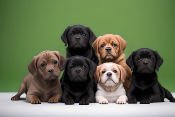 Group of Puppies Sitting on Table Indoors