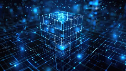 Abstract Blue Digital Network Cube