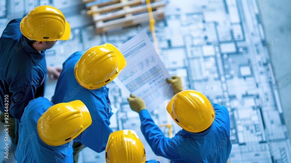 Wall mural generate a photo realistic image of a construction project team participating in a workshop on expen