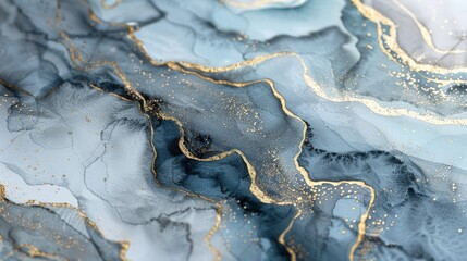 An abstract design featuring flowing patterns in gray and black with golden accents.