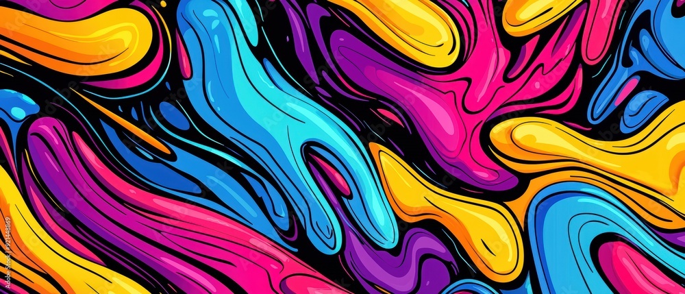 Poster Bright and colorful retro pop art with abstract patterns