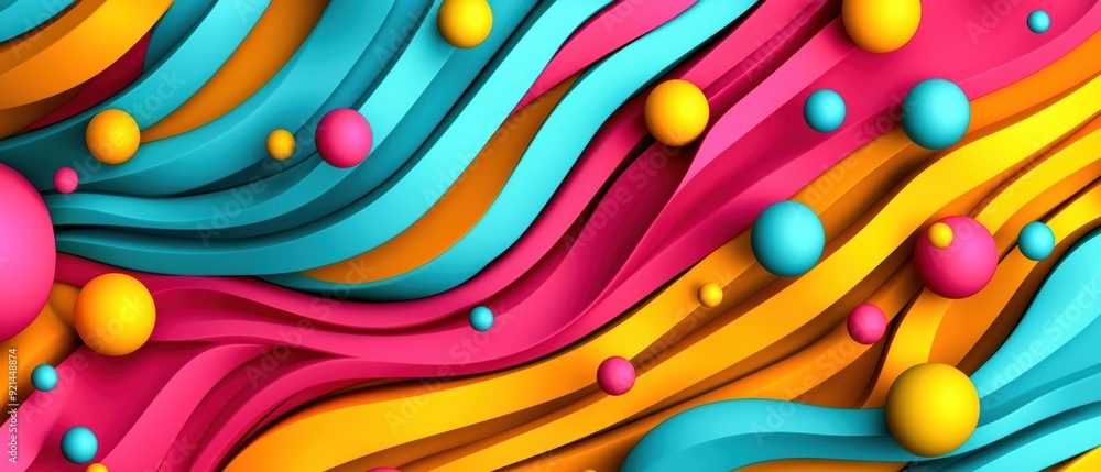 Poster bright and colorful retro pop art with abstract patterns