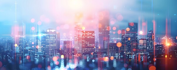 Obraz premium Cityscape at Night with Blurry Lights and Geometric Shapes