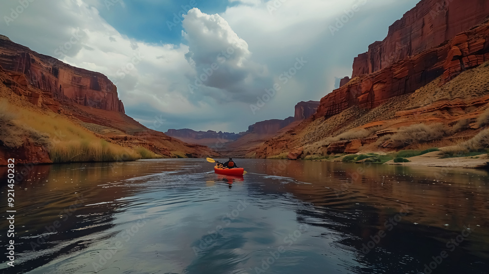 Wall mural sea kayaking: woman floating on a sea kayak, also referred to as canoeing.