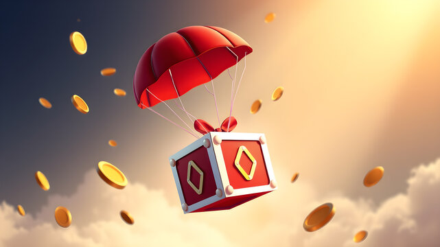 Casino box bonus drop, for a slot casino game with parachute. Generative AI