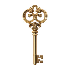 Golden Key With Intricate Designs And Polished Finish, Isolated On Transparent Png Background, Ideal For Game Treasure Chests And Secret Doors . Generative ai