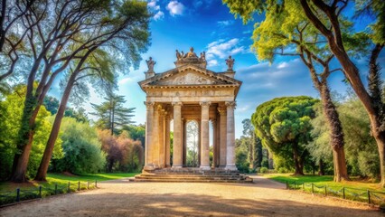 Scenic view of Temple of Esculapio on Pincian Hill in Villa Borghese, Rome , Villa Borghese, Italy, Rome