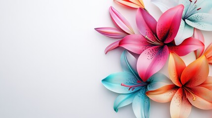 Beautiful 3D lilies in vibrant hues, forming a stylish floral watermark on a white A4 brochure cover design