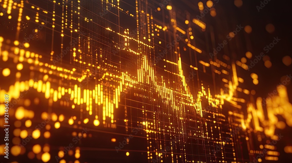 Aufkleber close-up of a gold price chart on a digital screen with sharp upward trends and indicators.