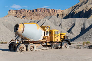 Abandoned dump truck in desert