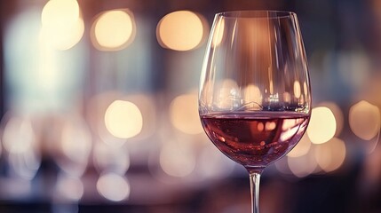 Close-up of a wine glass with a soft focus on the background, emphasizing the wine's color. -