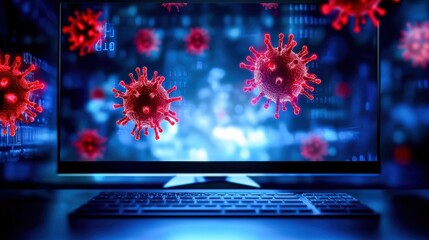 Computer screen with a virus alert, showcasing the impact of clicking on malicious links