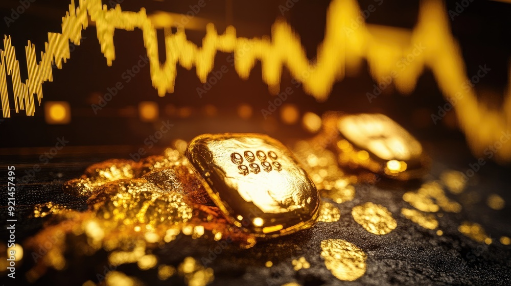 Poster detailed view of a gold price graph with technical analysis indicators highlighted.