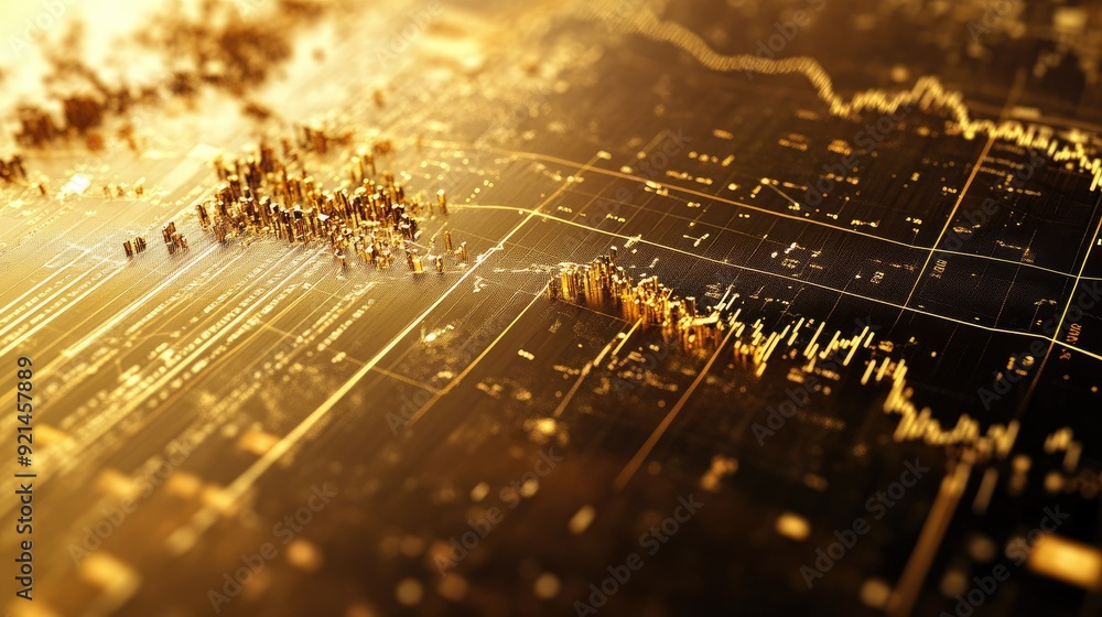 Poster high-resolution close-up of a gold market chart with various trend lines and data points.
