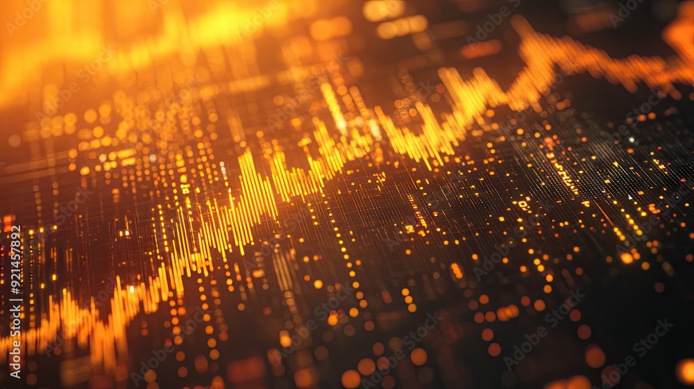 Poster high-resolution close-up of a gold market chart with various trend lines and data points.