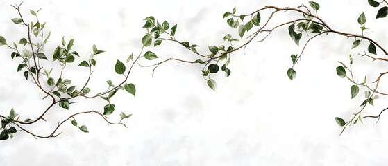 Elongated Winding Vines with Leaves and Tendrils Artfully Arranged