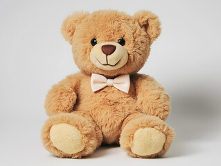 Fototapeta premium Isolated Teddy Bear with a Simple Bow on a White Background