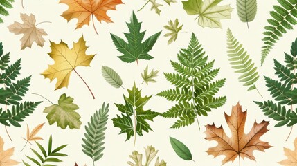 A collection of diverse leaves arranged artistically on a neutral backdrop, showcasing their natural beauty