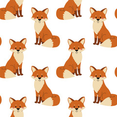 Cute foxes seamless pattern on a white background. Background for design of clothing, wrapping paper, textile, notebook cover