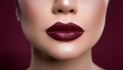 Naklejka premium A rich, berry-wine colored lip color on a woman's lips, with a matte finish to give a sophis