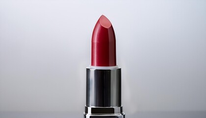  A vibrant red lipstick with a matte finish, the tube slightly twisted to reveal the tip, cen