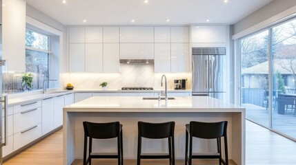Sleek kitchen with white countertops and minimalist fixtures