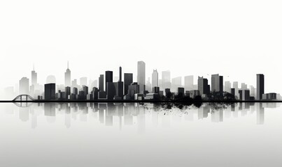Fototapeta premium Black and white city skyline flat design, top view, urban landscape, 3D render, Complementary Color Scheme