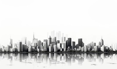 Obraz premium Black and white city skyline flat design, top view, urban landscape, 3D render, Complementary Color Scheme