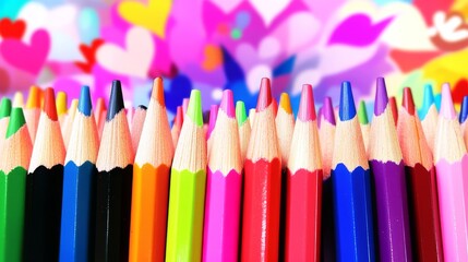 Fototapeta premium Colorful pencils neatly aligned in a wave pattern on a solid white background - back to school, artistic expression, educational products