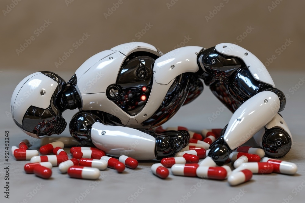 Aufkleber black helmeted robotic figure holding a red object symbolizing the critical decisions in a tech driv