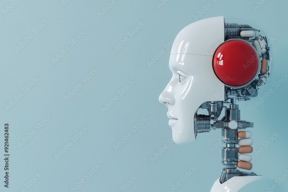 Aufkleber two pill shaped robots facing each other symbolizing competition or collaboration in technological a