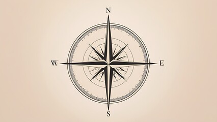 Compass rose graphic with N, S, E, W directions and degree markings. Ideal for navigation, map, travel, nautical themes.
