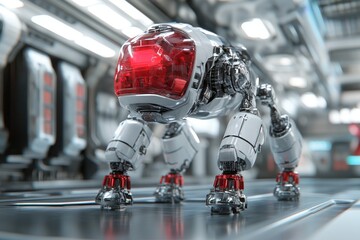 Robot carefully navigating a pharmaceutical production line representing the role of AI in precision medicine manufacturing